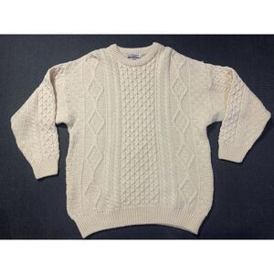 Vintage Celtic Country 100% Wool‎ Irish Cable Knit Sweater Cream Large/XL